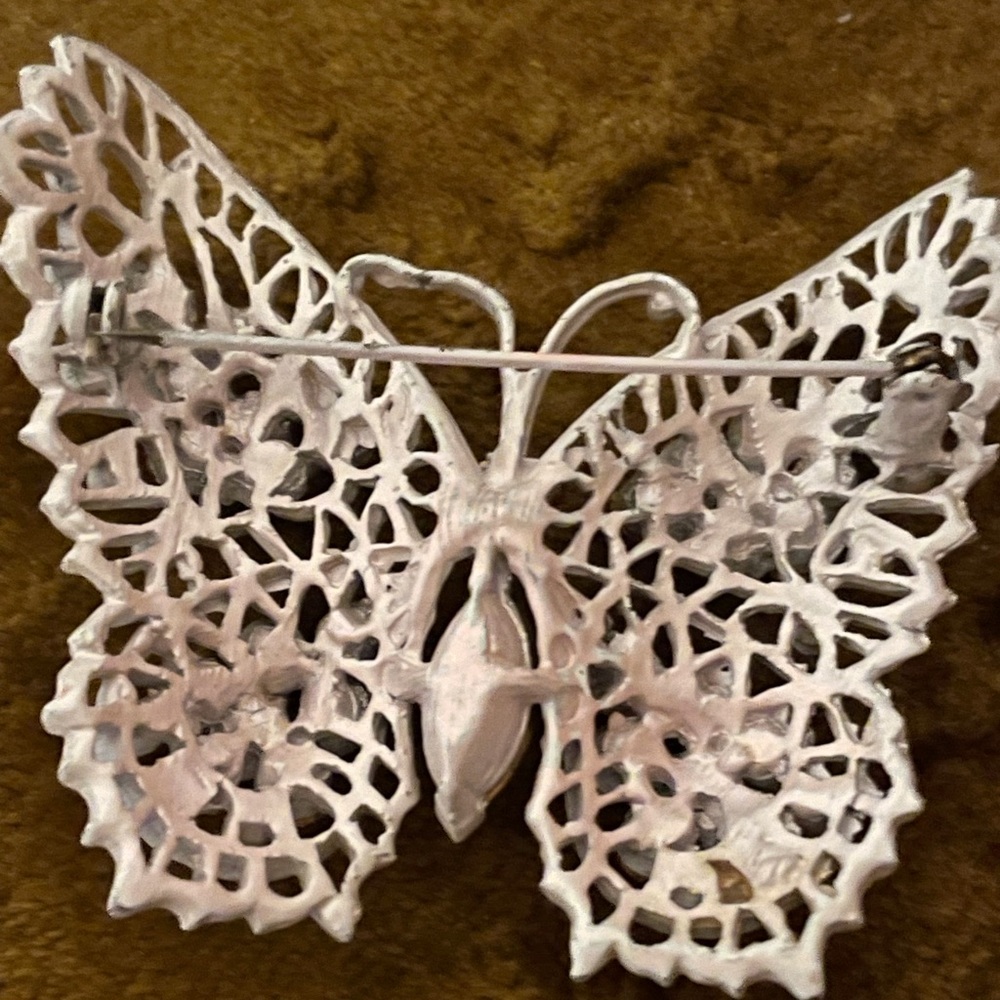 Vintage orange & AB Gem Butterfly Brooch - Picture 3 of 5